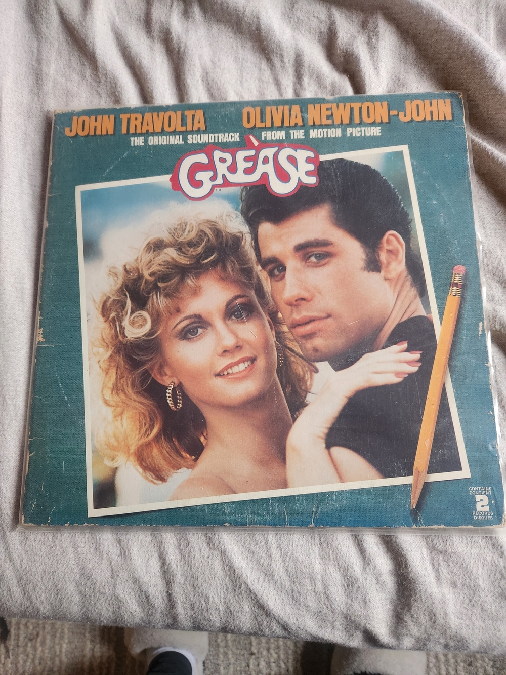 Grease Original Soundtrack Vinyl - Teal Cover with Pink Logo